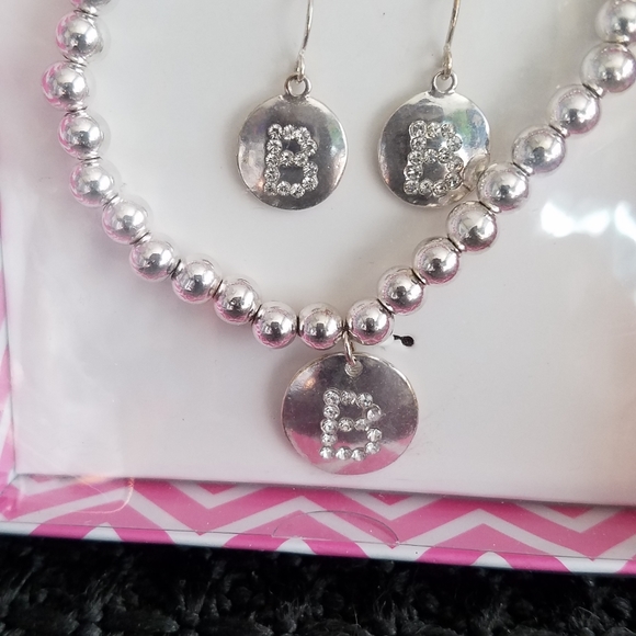 2pc Silver Bracelet with  earring and Letter (B). - Picture 1 of 1